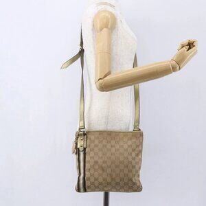 GUCCI GG Canvas Sherry Line Shoulder Bag Beige Gold 144388 Auth 154650